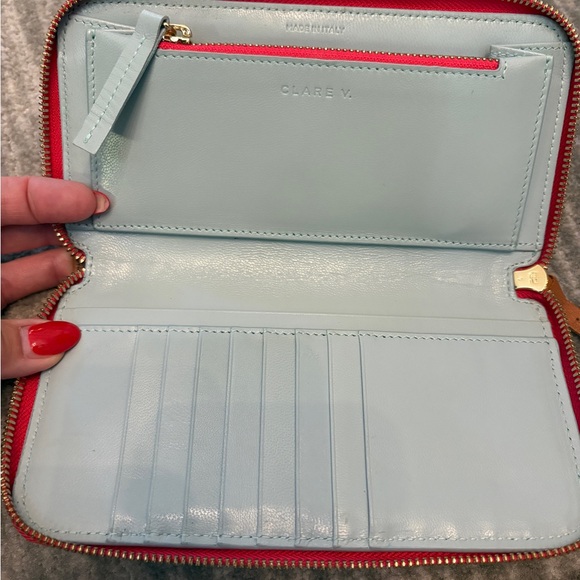 Clare V. | Zip Wallet, Natural with Neon Pink Stripe - Excellent Condition - Picture 3 of 6